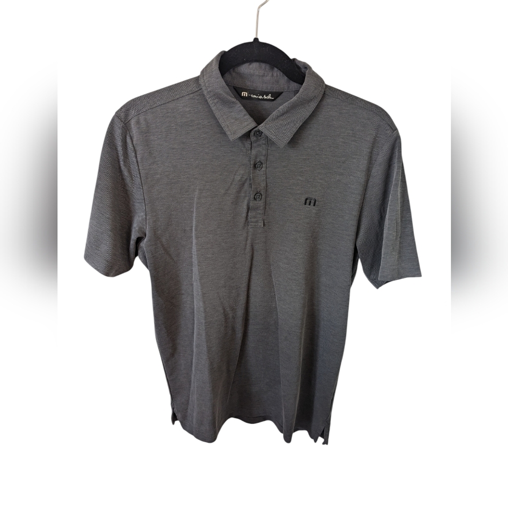 Travis Mathew Charcoal grey short-sleeve polo. Medium